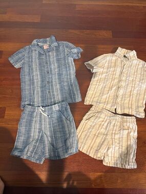 Kids Striped Button-Up Matching Set - Blue and Cream